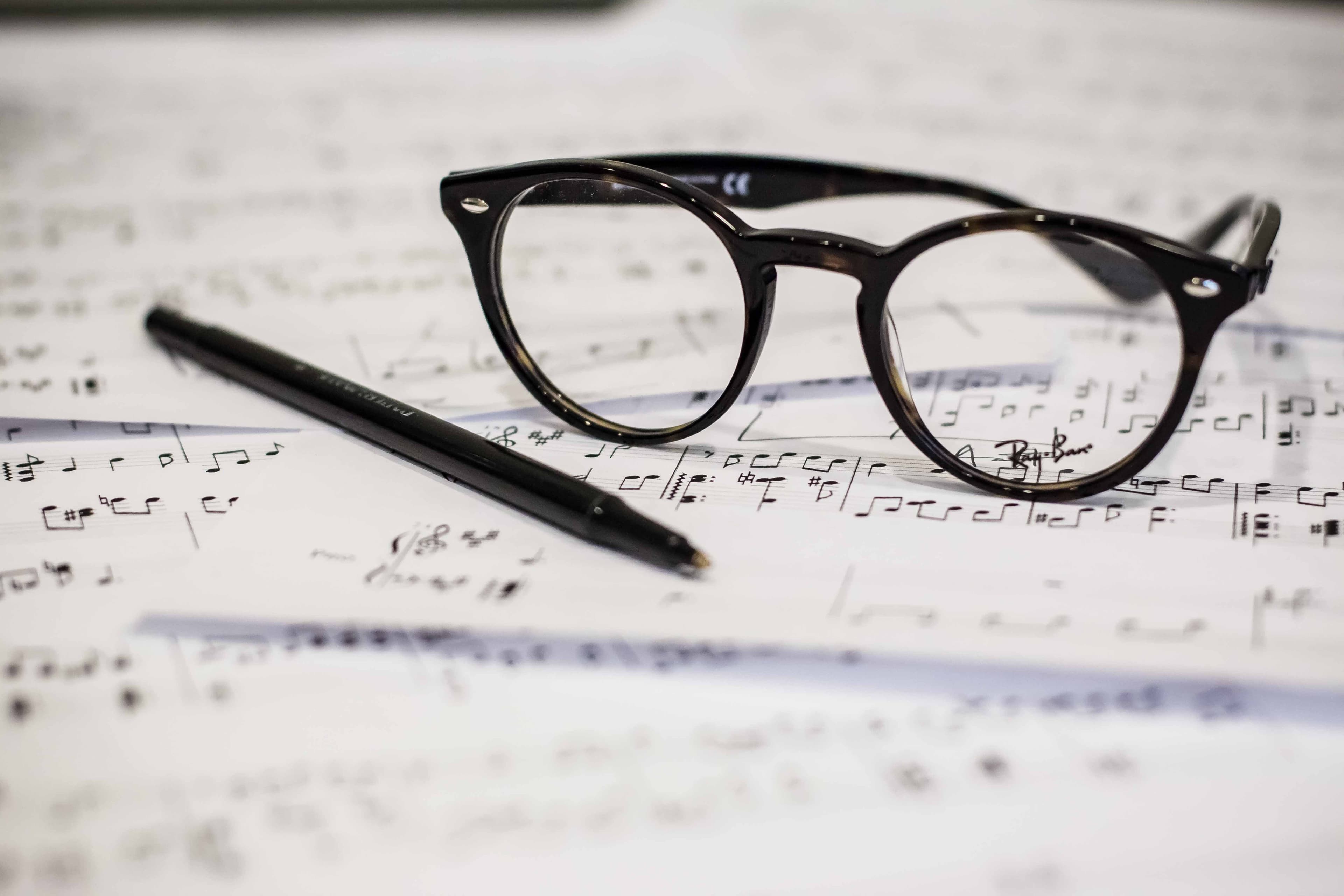 Sheet music with reading glasses